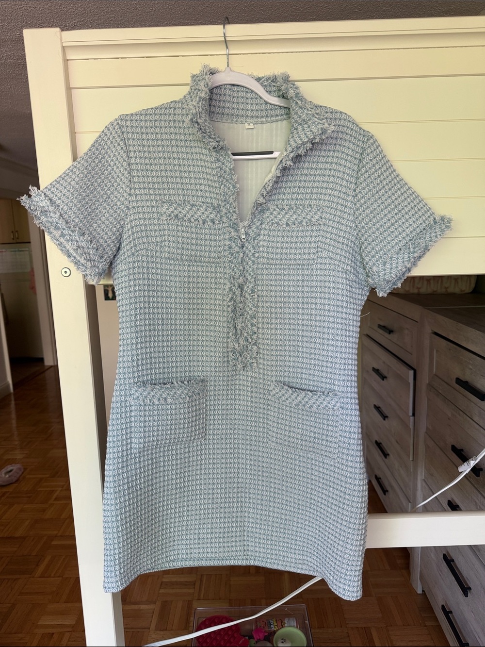 Light Blue Textured Knit Short Sleeve Dress